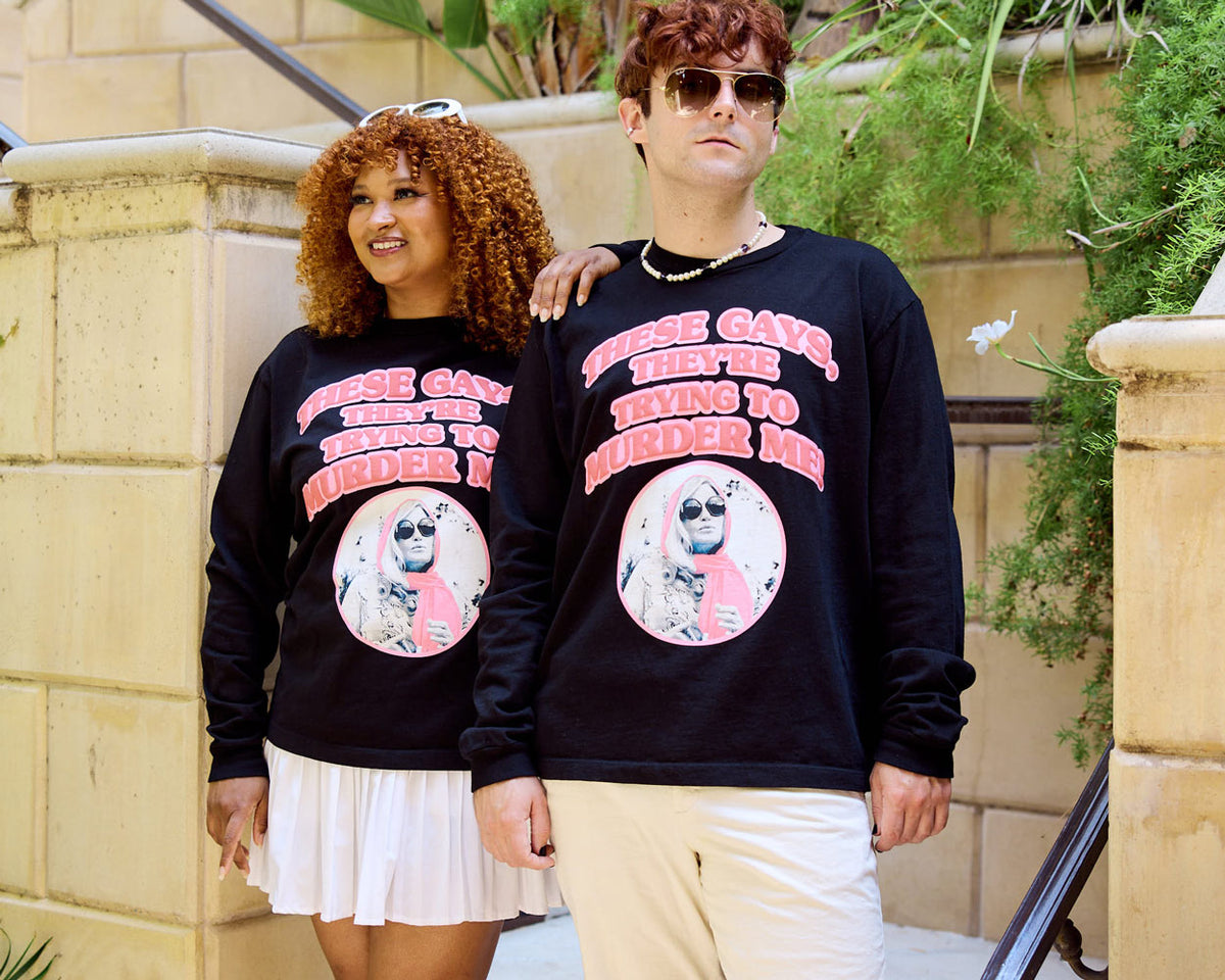 A link to the "Designer Favorites" collection featuring the "These gays, they're trying to kill me" Good Spirit Crew long sleeve t-shirt inspired by The  White Lotus