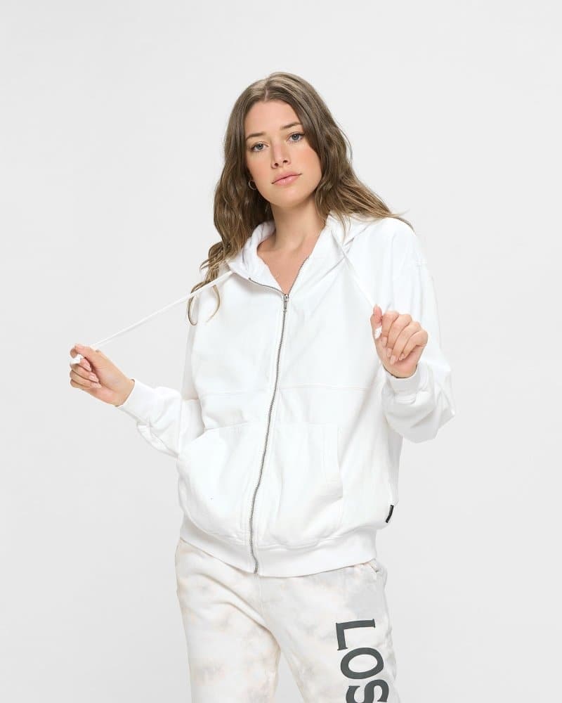 Los Angeles White Organic Fleece Zip Hoodie - spiritjersey.com