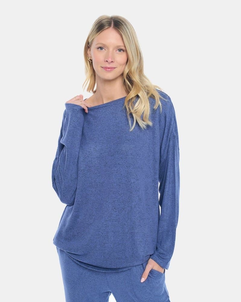 Brushed French Terry Women's Long Sleeve Crew Neck Lounge Top