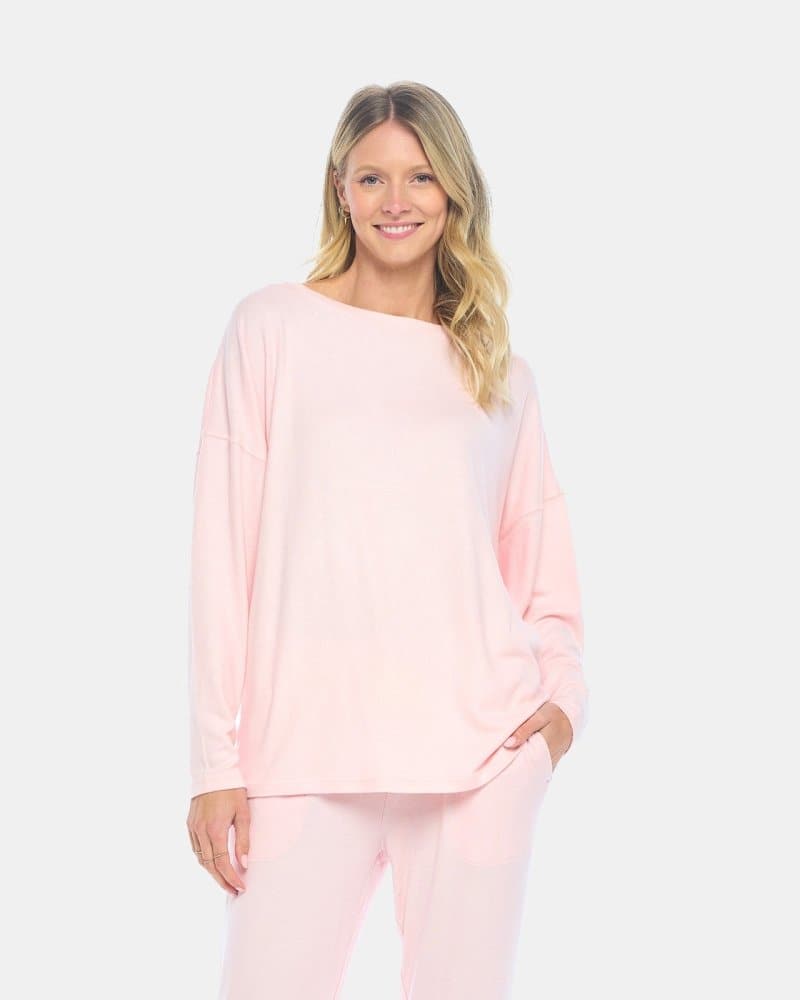 Brushed French Terry Women's Long Sleeve Crew Neck Lounge Top - spiritjersey.com