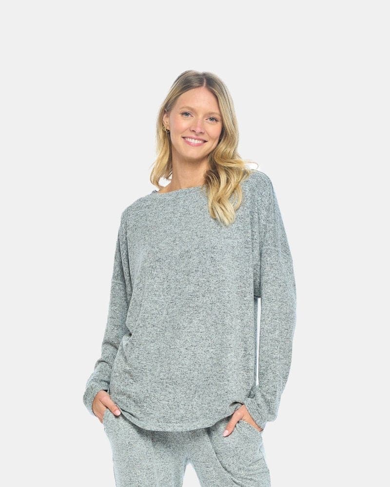 Brushed French Terry Women's Long Sleeve Crew Neck Lounge Top - spiritjersey.com
