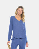 Women's Brushed Long Sleeve Raglan V-Neck Lounge Top 3 College Navy