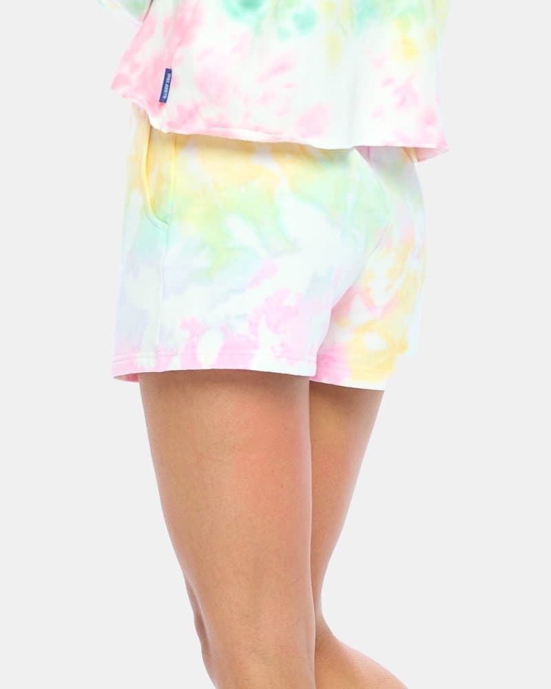 Women's Fleece Pastel Rainbow Tie-Dye Lounge Shorts - spiritjersey.com